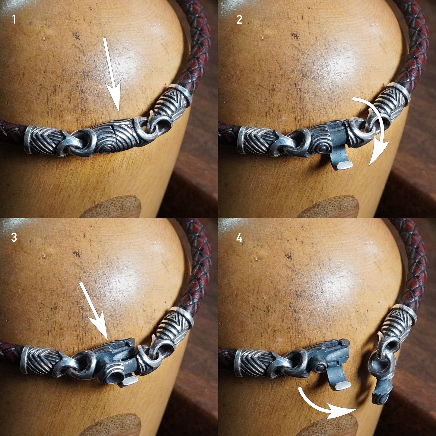 Spartan - Scroll link bracelet with leather braid