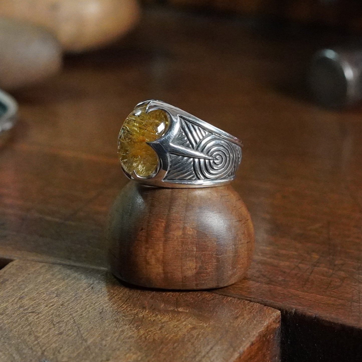 Beltane Ring - set with Rutilated Quartz