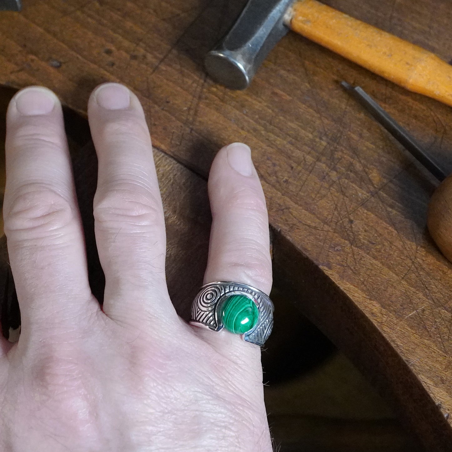 Aurora Ring - set with Malachite