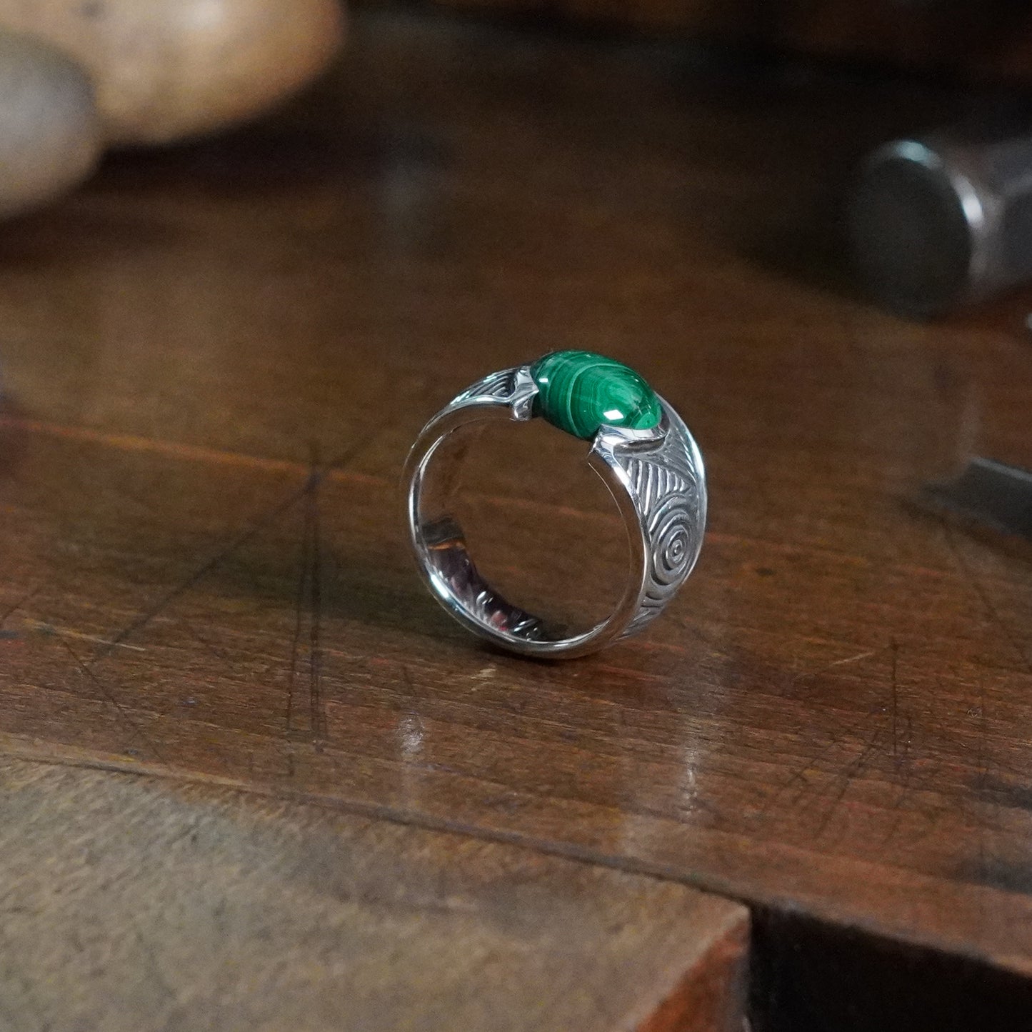 Aurora Ring - set with Malachite