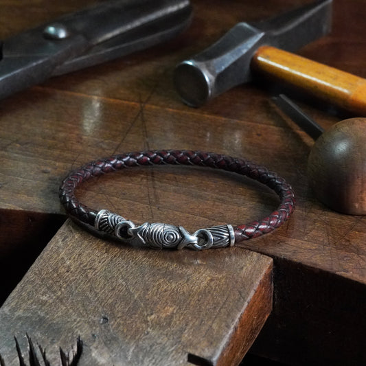 Spartan - Scroll link bracelet with leather braid