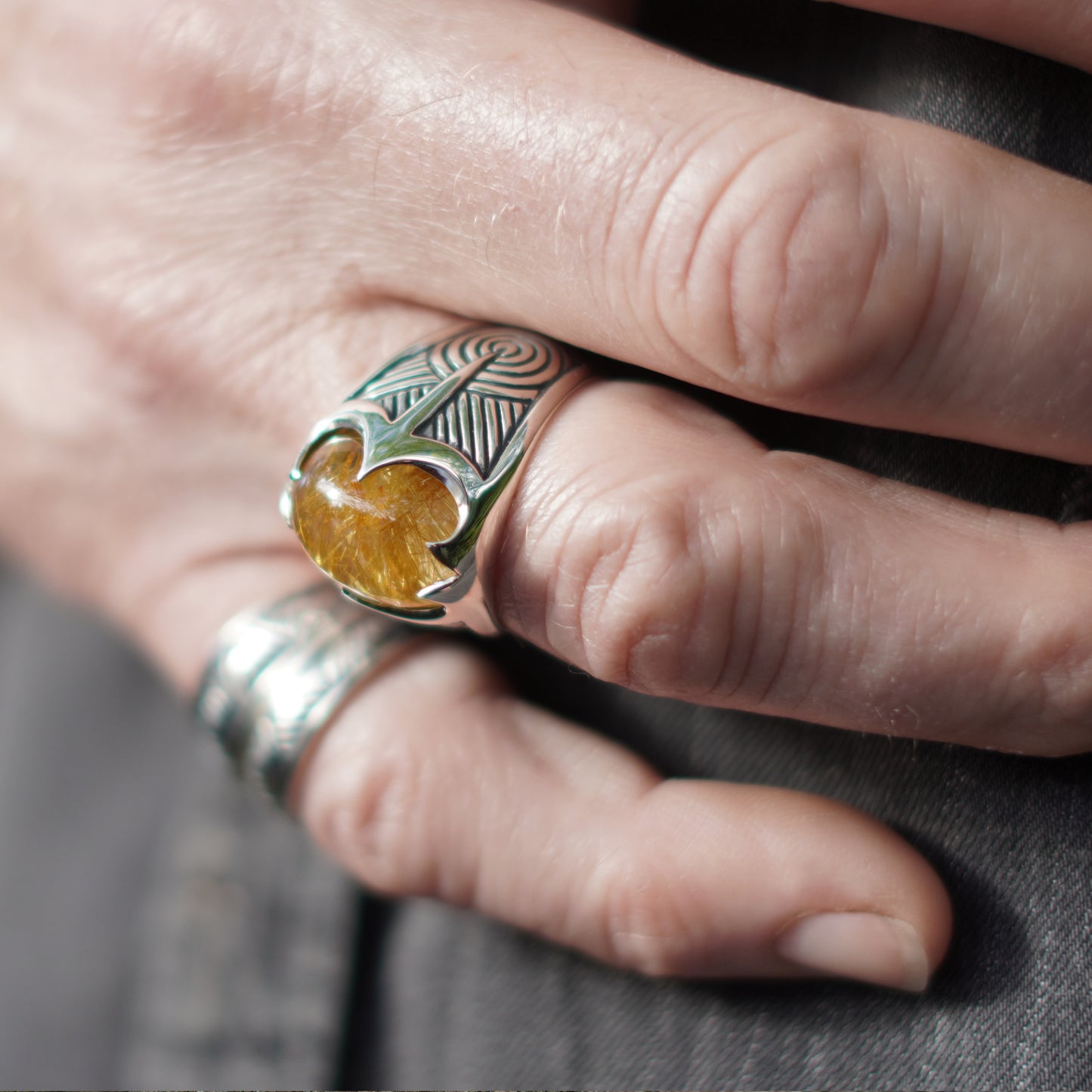 Beltane Ring - set with Rutilated Quartz