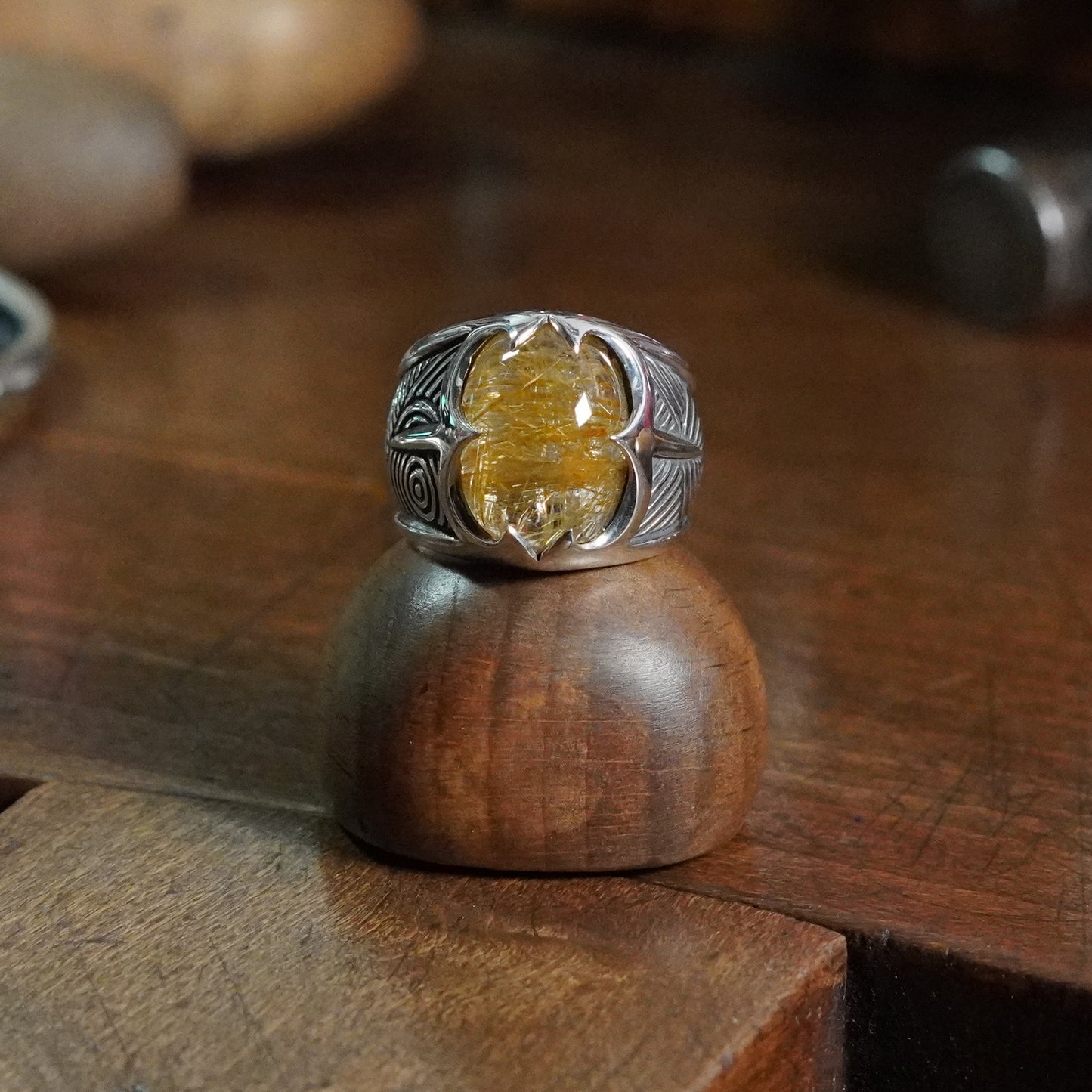 Beltane Ring - set with Rutilated Quartz