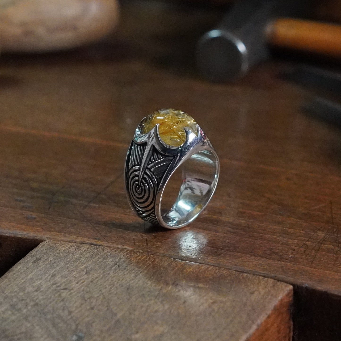 Beltane Ring - set with Rutilated Quartz
