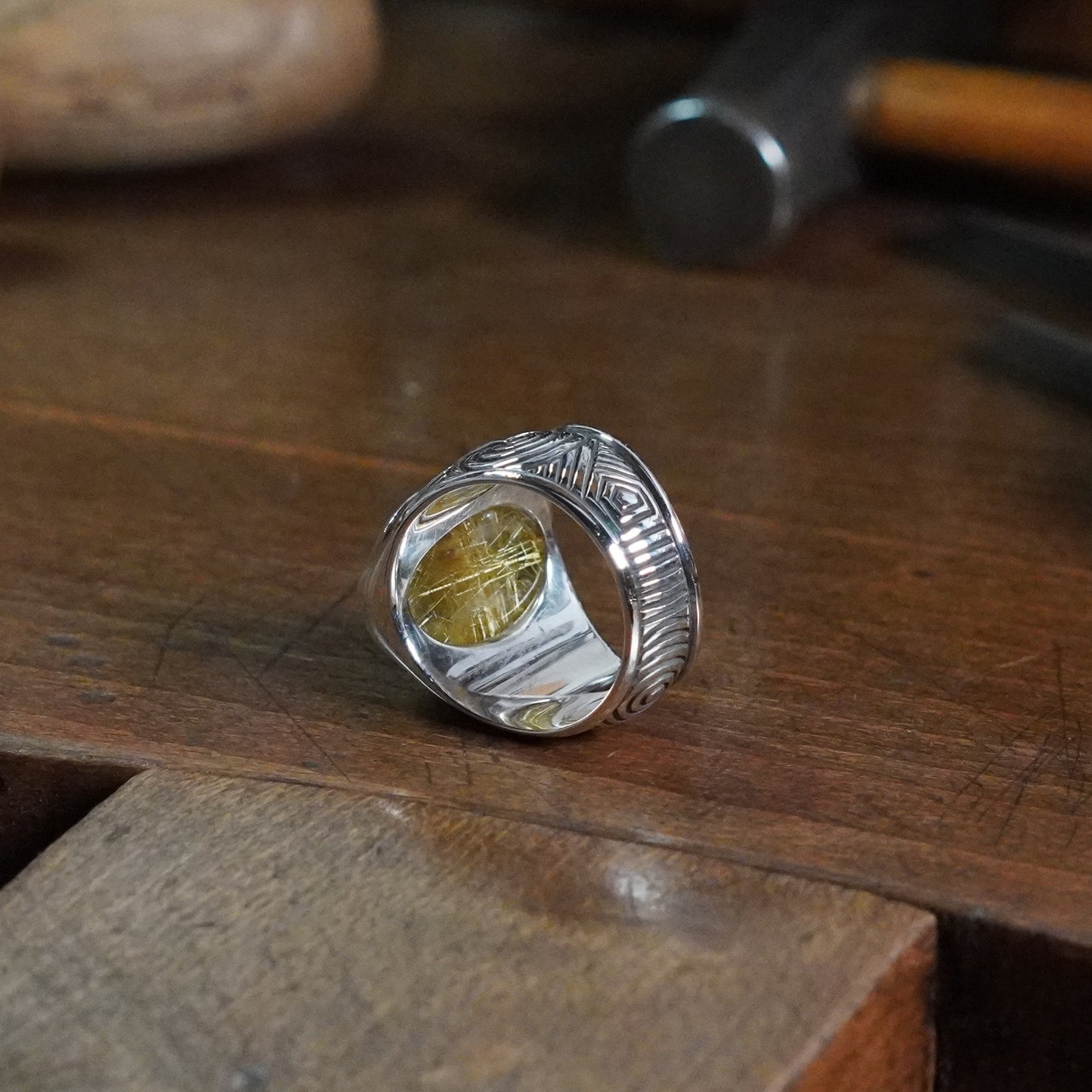 Beltane Ring - set with Rutilated Quartz