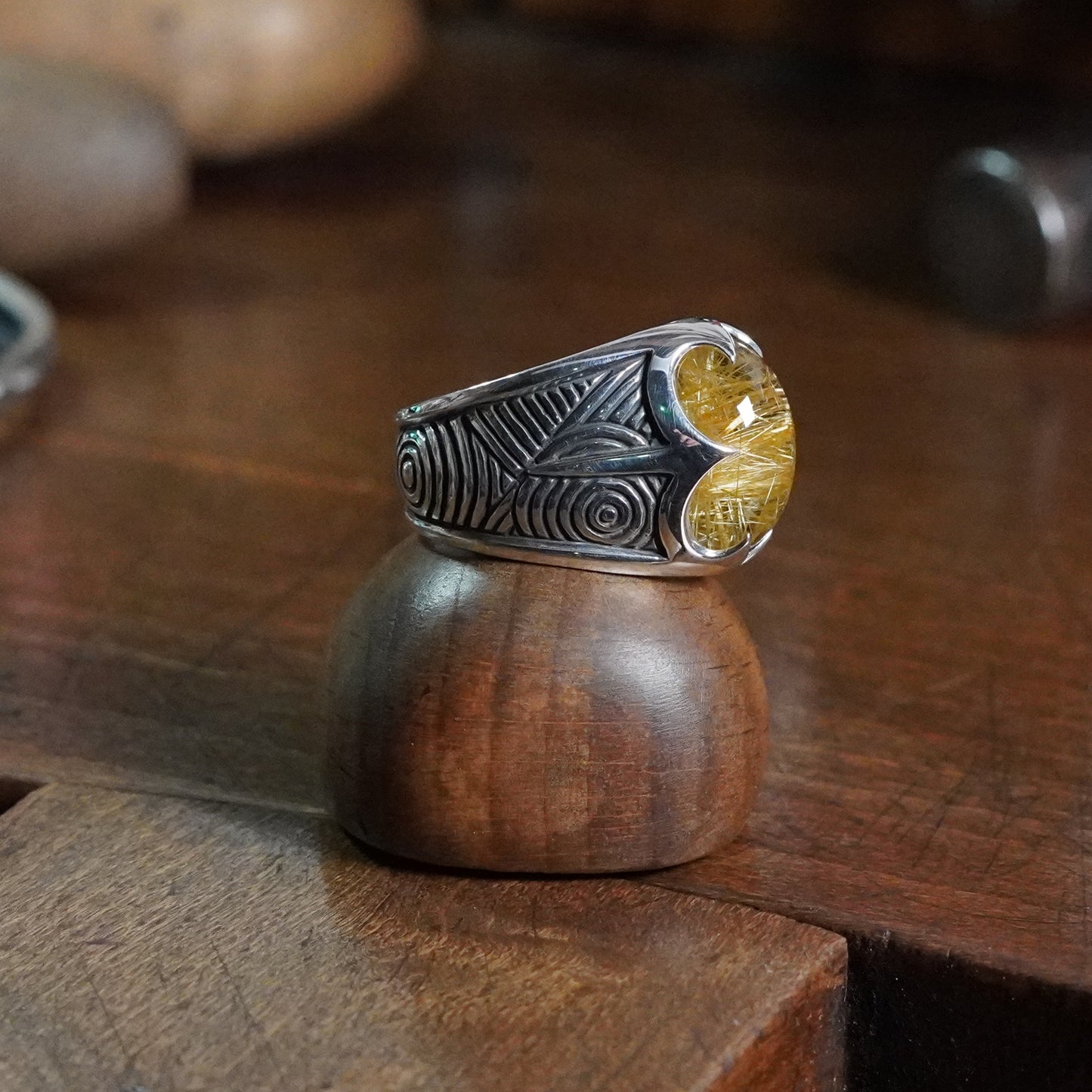Beltane Ring - set with Rutilated Quartz