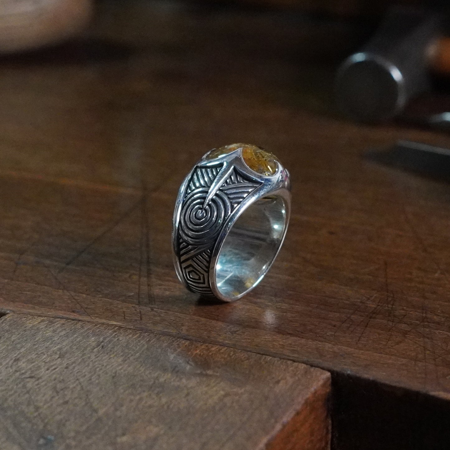 Beltane Ring - set with Rutilated Quartz